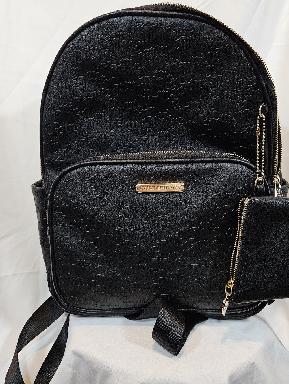 Juicy Couture Black Embossed Mini Backpack with Gold Hardware